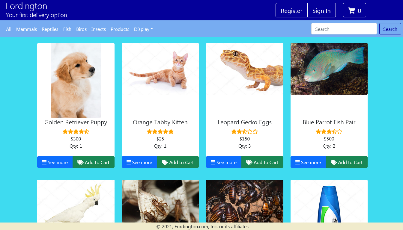 petShop website screenshot